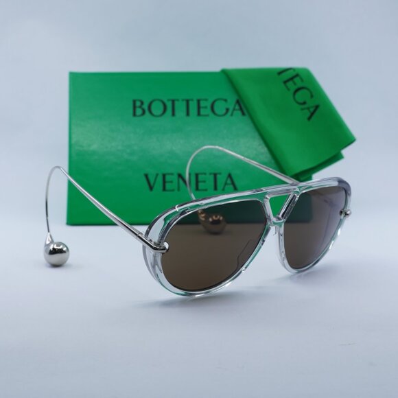 Bottega Veneta BV1273S 009 Geometric Sunglasses - Transparent Grey Silver/Brown main image 9
